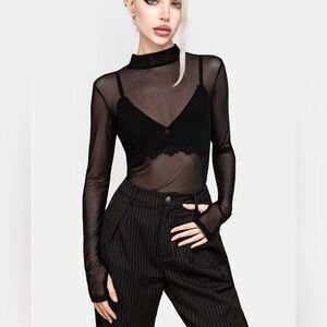 Disturbia Necrosis High Neck Long Sleeve Mesh Top